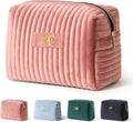 COSHAYSOO Personalized Birthday Retirement Gifts for Women Unique Travel Makeup Bag Quilted Make Up Cosmetic Pouch Woman Friend Gift Pink Velvet Beauty Accessories Organizer Initial Letter C