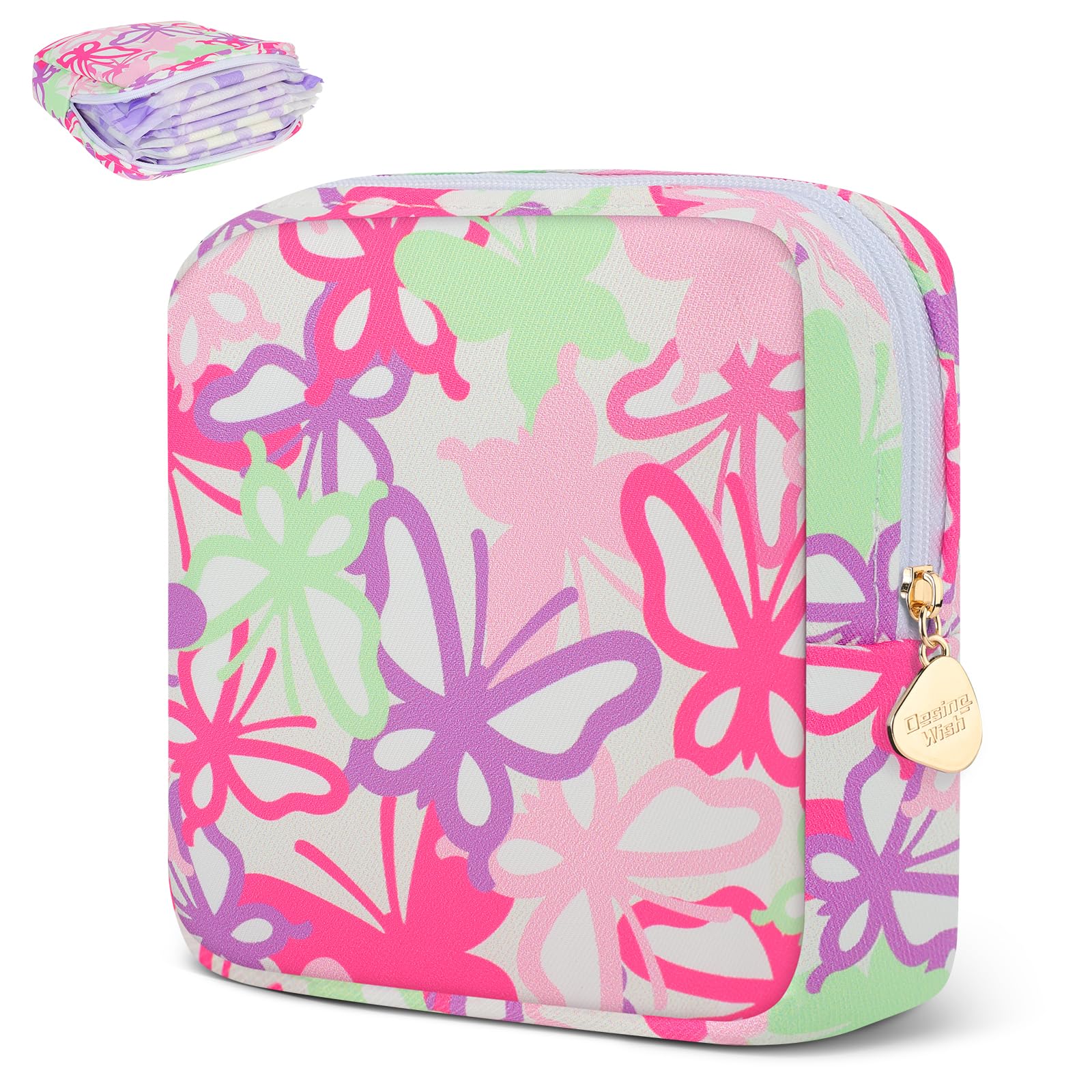 Desing Wish Sanitary Pad Storage Bag Portable Period Bag for Teen Pads/Sanitary Napkins/Small Tampons, Sanitary Napkin Storage Bag First Period Gifts for Teen Girls (Stacked Butterfly)