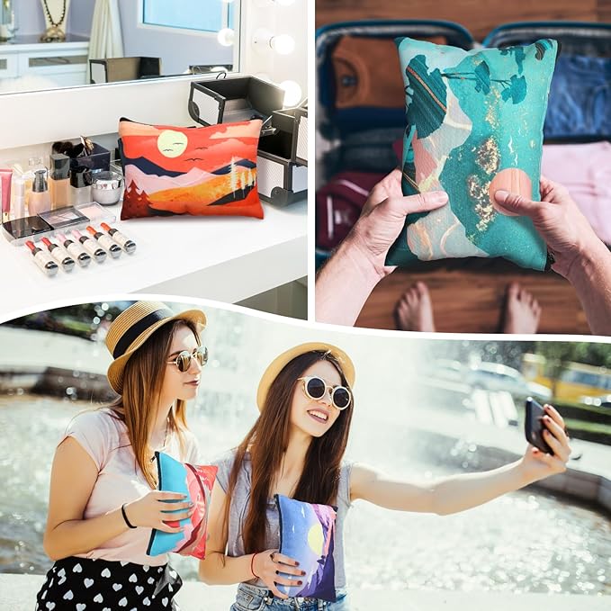 Sweetude 24 Pcs Mountain Makeup Bags Bulk Colorado Gifts Portable Mountain Travel Cosmetic Bags with Zipper Waterproof Portable Roomy Travel Toiletry Organizer Storage Beauty Pouch for Women Gifts