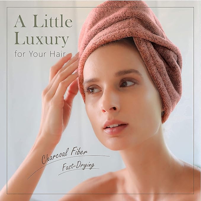 myHomeBody Hair Towel Wrap, Quick Drying Turban, Absorbent Cap – Cinnamon