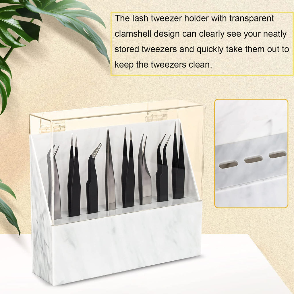 LXIANGN 8 Holes Eyelash Tweezers Holder Case for Lash Extensions, White