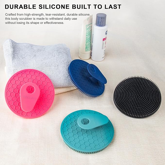 INNERNEED Silicone Body Scrubber Gentle Exfoliating Brush, Black+Green+Pink