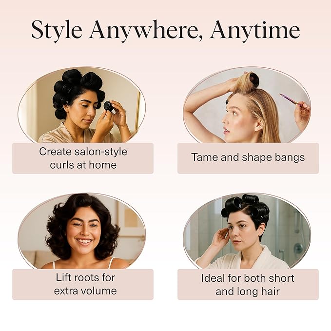 Kitsch Ceramic Hair Rollers for Women – Self-Grip Hair Curlers for Heatless Overnight Curls, Long-Lasting, Frizz-Free, Volumizing Large Rollers for All Hair Types – Black, 8 Count (Pack of 1)