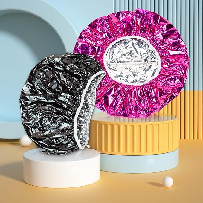 ArrErr 4 Pack Aluminum Foil Heat Cap Reusable Hair Streamer Deep Conditioning Caps Hair Processing Caps for Hydrating Argan Oil Hair Mask Deep Conditioner Perm Coloring Dye Damaged Hair Color-Treated