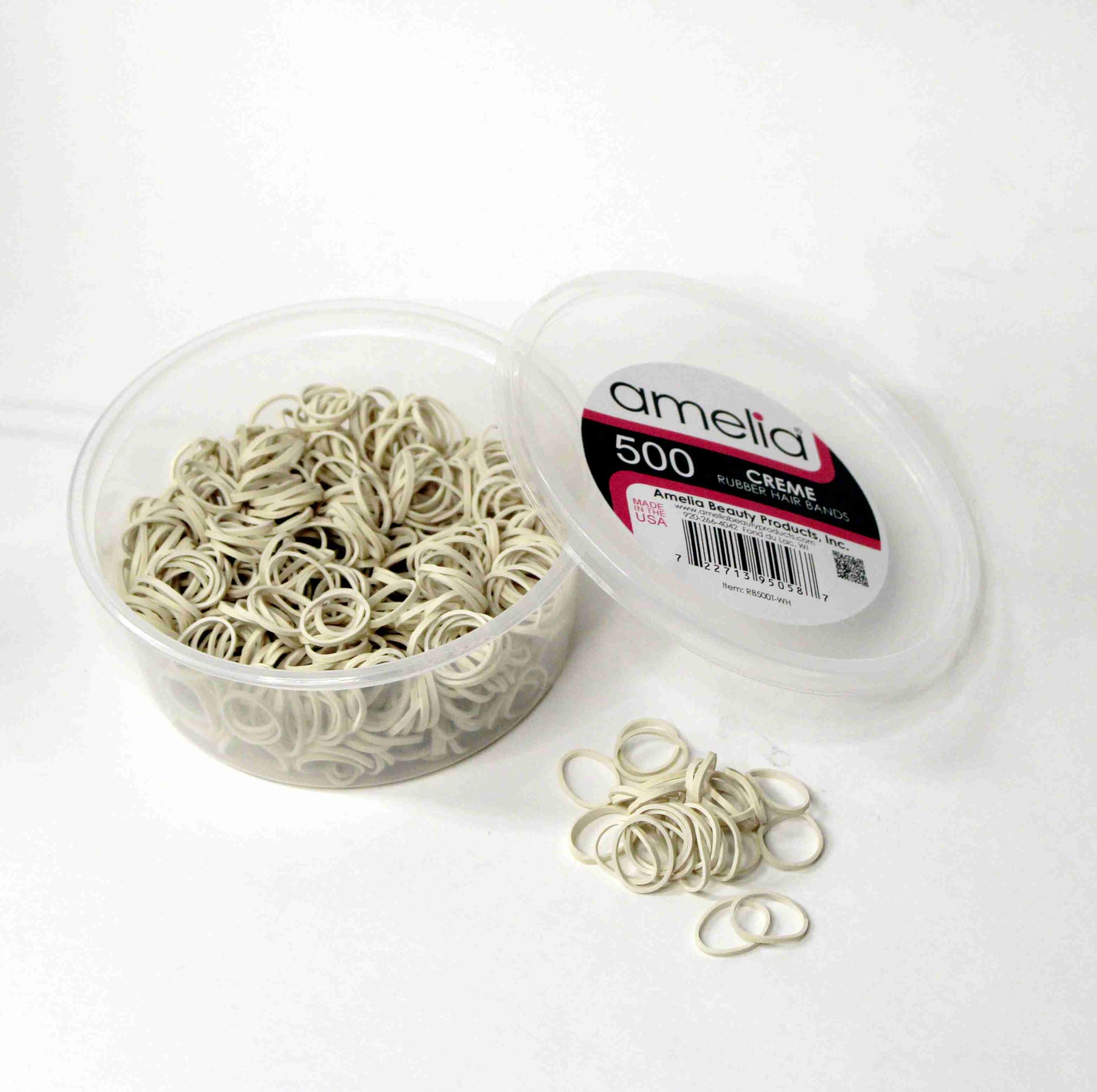 Amelia Beauty 500 Count Small Rubber Bands for Hair – ½" White - Made in USA - Recloseable Container - Mini Hair Elastics for Braids, Ponytails, Cornrows & Twists – Strong Hold Ponytail Holders