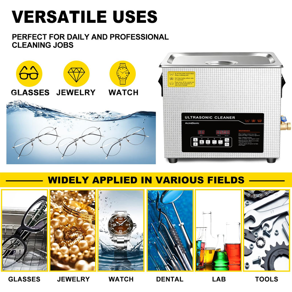 ACMESONIC Ultrasonic Cleaner 15L Dual-Frequency Professional Digital Stainless Steel Cleaning Machine with Heater Timer for Denture, Coins, Small Metal Parts, Circuit Board, Lab Tools, etc