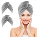 NEXCOVER Microfiber Hair Wrap, 2 Pack Grey 9.8 inch x 25.5 inch, Turbans Ultra Absorbent Fast Drying Head Towels for Long, Curly, Thick Frizzy Hair