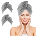 NEXCOVER Microfiber Hair Wrap, 2 Pack Grey 9.8 inch x 25.5 inch, Turbans Ultra Absorbent Fast Drying Head Towels for Long, Curly, Thick Frizzy Hair