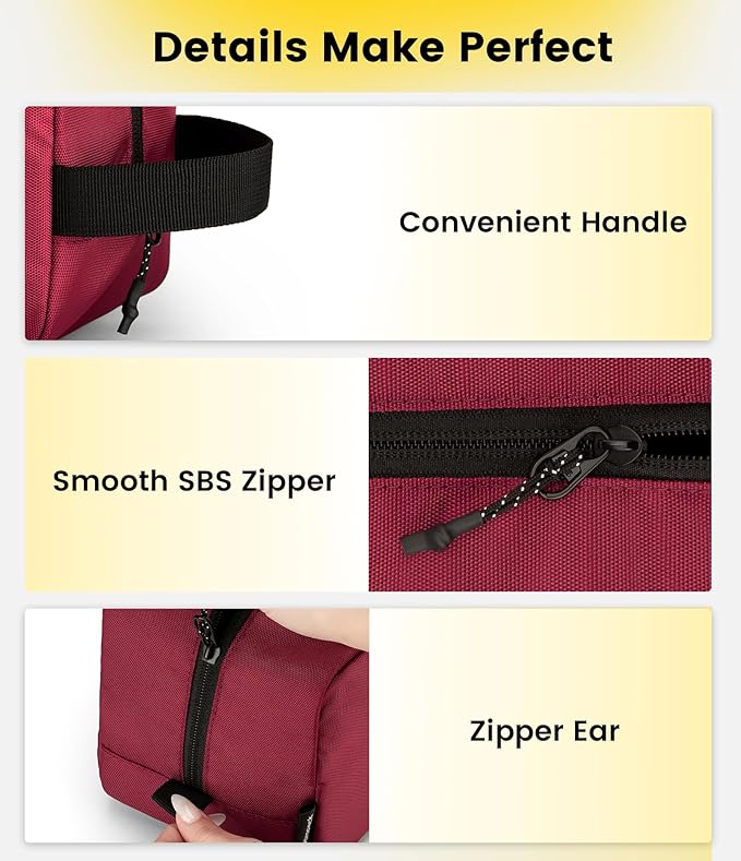 Vorspack Travel Toiletry Bag for Men - Hanging Toiletries Bag Water Resistant Travel Bag for Toiletries Accessories - Maroon