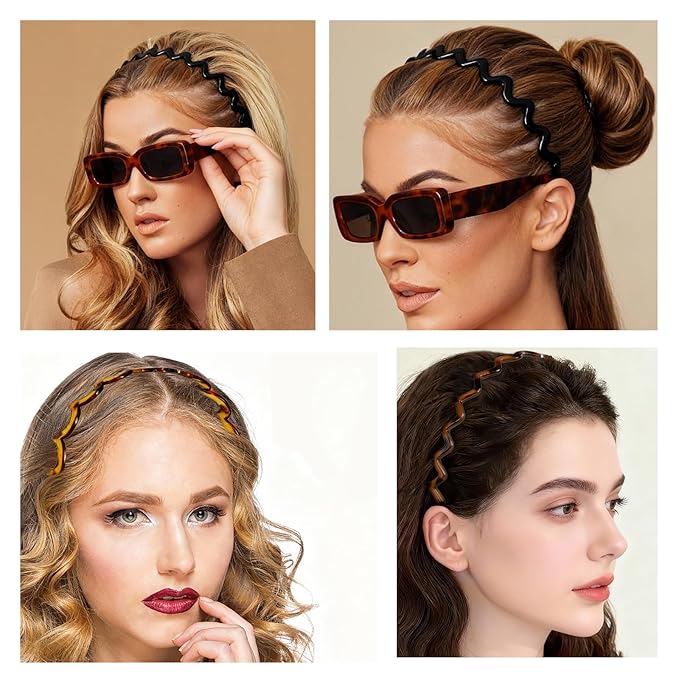 TOSEFES 2026 Zigzag Headbands for Women, 2-Pack U-Shaped Hair Comb Headbands, Non-Slip Slick-Back Hair Accessories, Black & Tortoise Recycled Plastic, Teeth Hairband for Everyday Styling & Workout