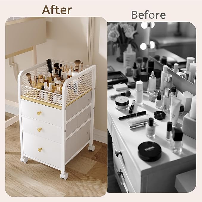 Rolling Makeup Organizer Cart with Drawers Under Desk Storage for Vanity