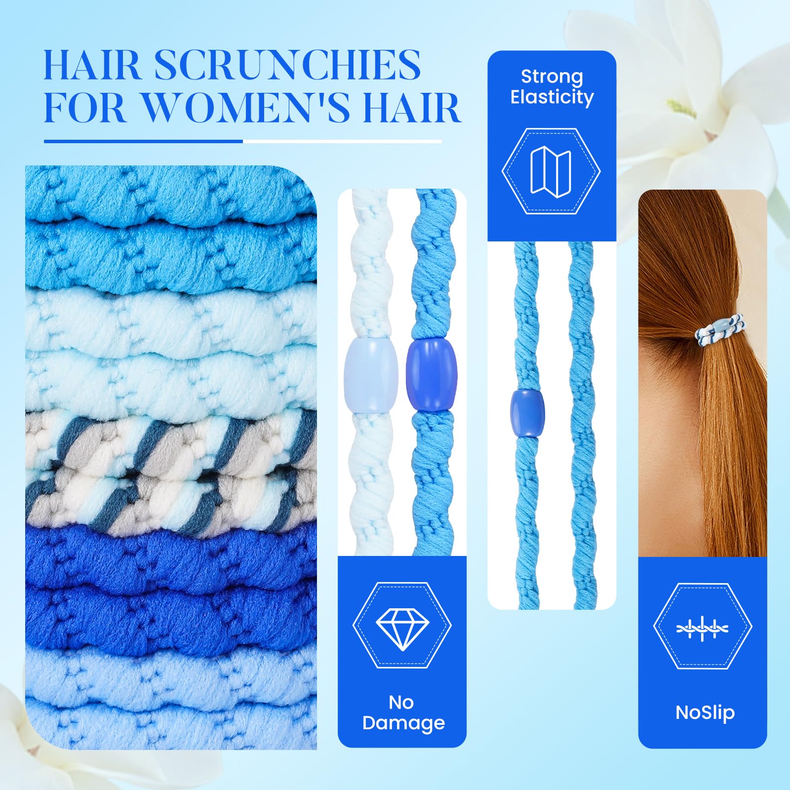 FORENEE 10Pcs Braided Hair Ties for Thick Hair - Blue Sky Style 2