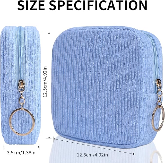 Teircno Sanitary Napkin Storage Bag, Preppy Corduroy Period Bag for School Teen Girls, Cute Portable Period Pouch with Zipper, Sanitary Pads Bag Tampons Holder for Purse, First Period for Women Ladies
