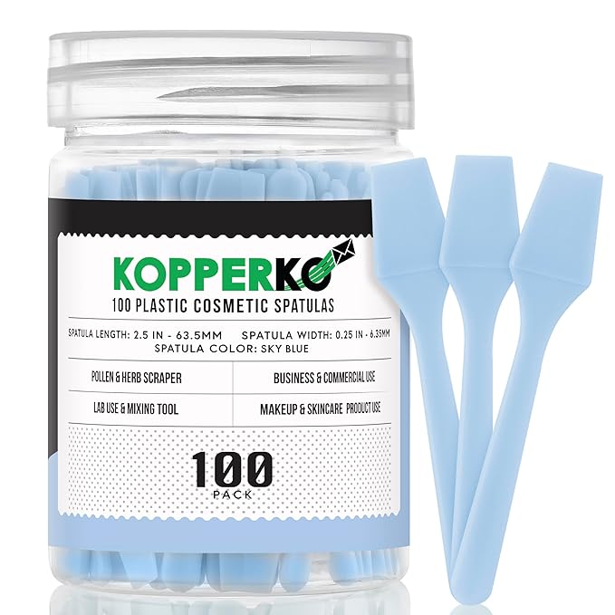 Kopperko Mini Cosmetic Spatula (2.5”, 100 Pack) - Small Plastic Spatula for Skincare, Creams, & Crafts | Makeup Spatula or Multipurpose Mini Applicator for Mixing, Cosmetic, Face Mask | Sky Blue