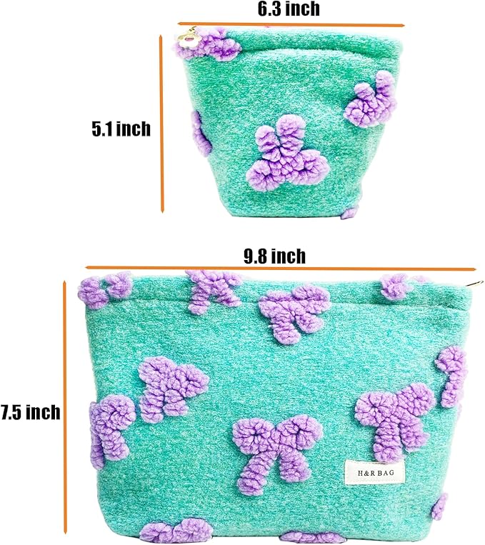 getgto 2 Pcs Makeup Bags, Large Cosmetic Bag Travel Toiletry Bag Organizer for Women, Plush Makeup Bag Small Cosmetic Pouch Purse with Zipper Gifts for Girls Teen