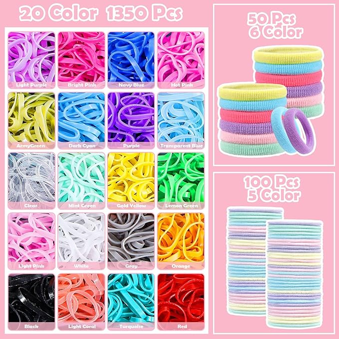 auroray Hair Accessories for Girl, 1543 Pcs Elastic Hair Rubber Bands Set 20 Colors Elastic Hair Ties with Organizer Box Cotton Baby Hair Ties, Hair Tail Tools, Rat Tail Comb, Butterfly Hair Clips