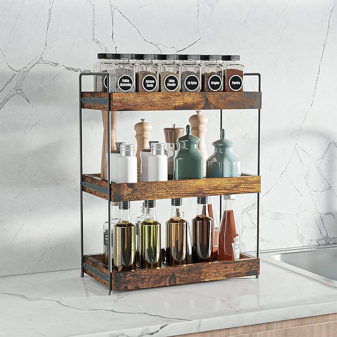 SANRETAHO 3-Tier Wood Bathroom Counter Organizer, Kitchen Spice Rack
