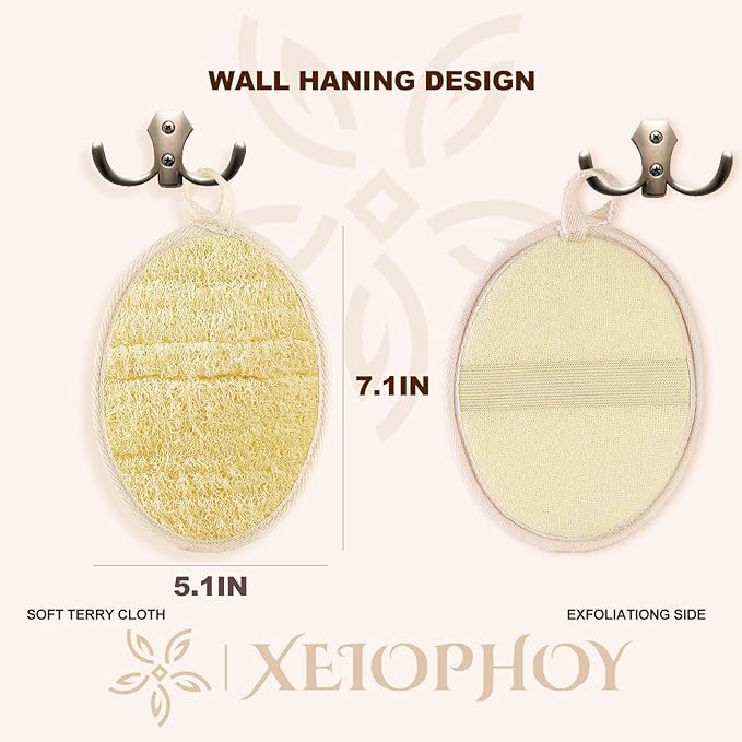 Xeiophoy 2PCS Natural Exfoliating Loofah Body Scrubber, Premium Loofah Exfoliating Body Scrubber for Bath, Made with Natural Shower Loofah Sponge, Shower Exfoliator for Women and Men