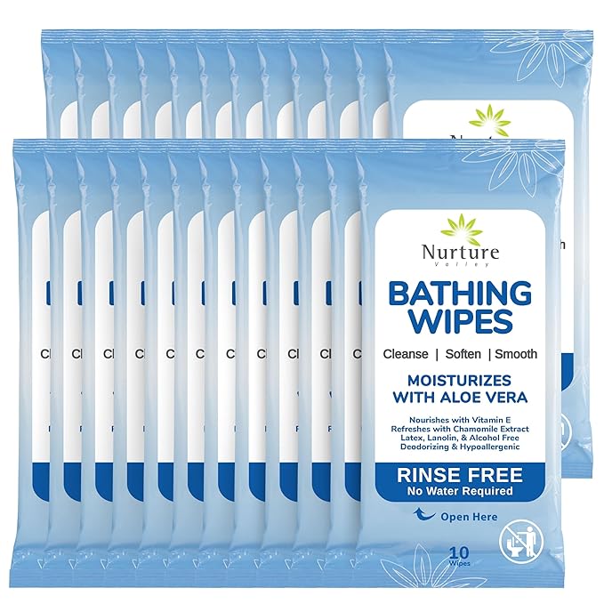 Nurture Rinse Free Bathing Disposable Adult Wipes w/Aloe - Waterless Care
