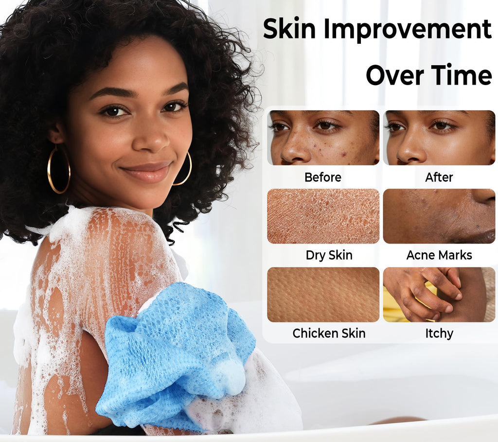 African Net Sponge Authentic - Exfoliating Back Scrub Bath Sponge with Knots - Afro Scrub Body Scrubber Exfoliator Washcloth - African Body Care Daily Use Shower Essentials