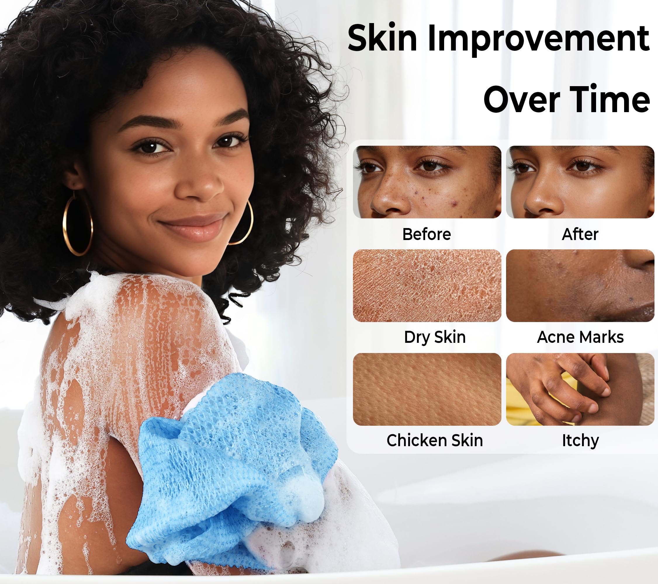 African Net Sponge Authentic - Exfoliating Back Scrub Bath Sponge with Knots - Afro Scrub Body Scrubber Exfoliator Washcloth - African Body Care Daily Use Shower Essentials