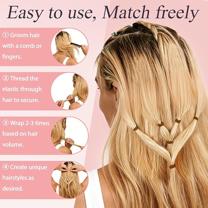 Brown1000pcs Mini Hair Rubber Bands, Soft & Durable Plastic Elastic Hair Ties for Little Girls, Stretch Ponytail Ties for Kids Hairstyles and Braids