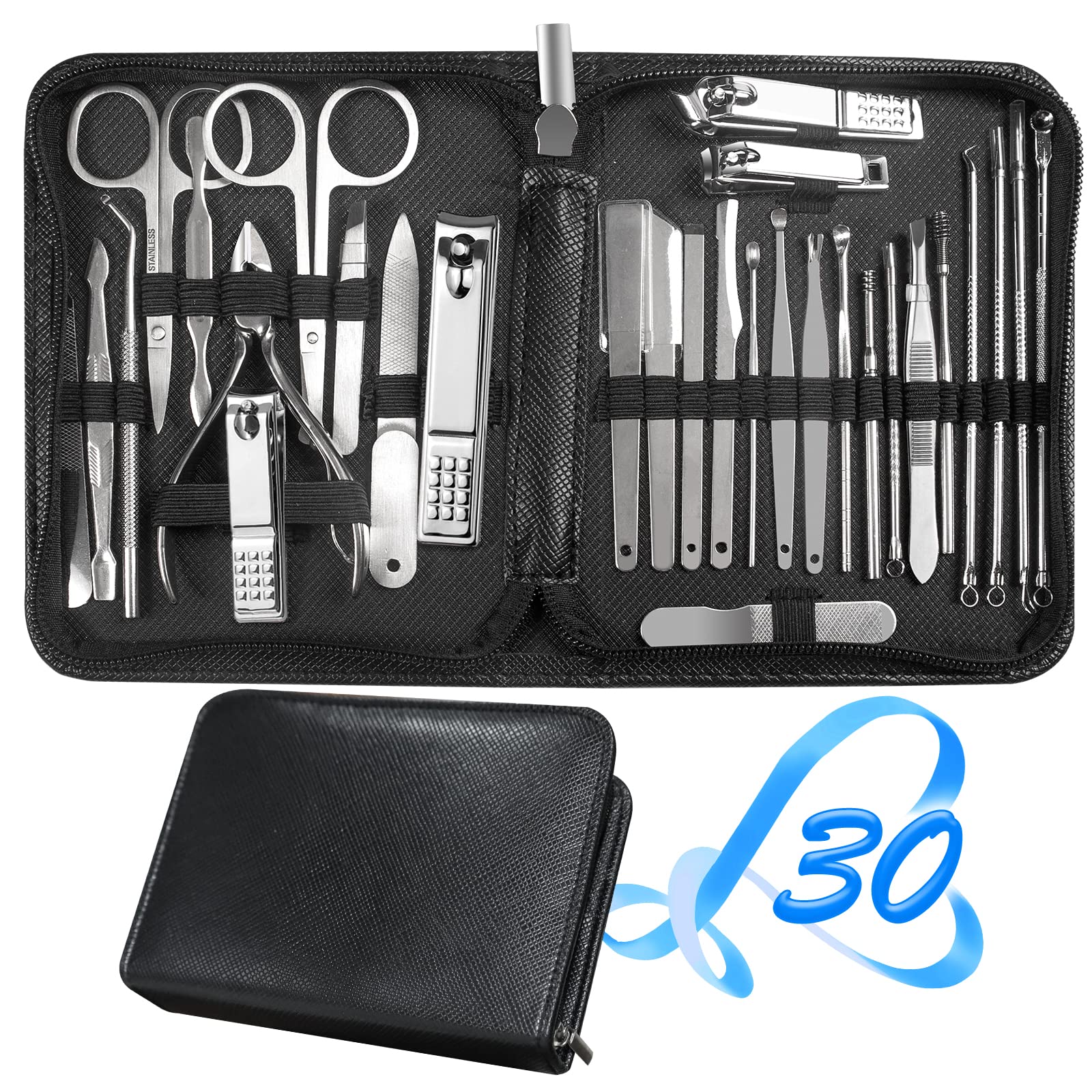 Manicure Set 30 in 1 Fingernail Clipper Set,RedFlow Nail Clippers & Toenail Clippers,Manicure Kit,Pedicure Kit,Suitable for Travel Manicure Tools,Nail Kit with Everything Profe (Black)