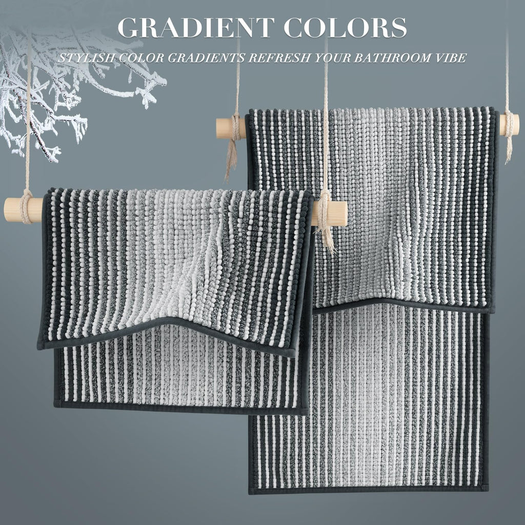BSICPRO Bathroom Rugs and Mats Sets, 2 Piece Thick Absorbent Chenille Non Slip, Soft Shaggy Bath Room Floor Mats for Bathroom, Machine Washable (Blue Grey, 20" x 47" Plus 16" x 24")
