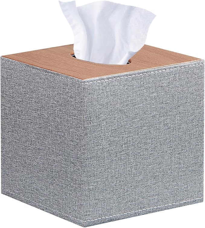 Leather Tissue Box Cover Square,Upgrade 99% Compatible Large Size,Modern Tissue Box Holder for Napkin Facial Paper,Dryer Sheet Dispenser Organizer for Bathroom Vanity Countertop,Night Stand