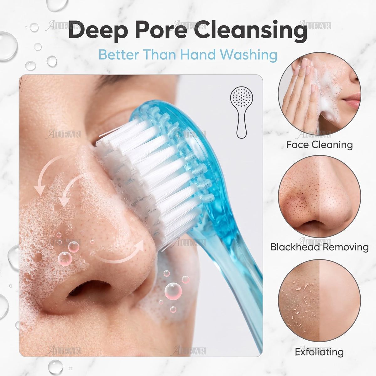 AUEAR, 4 Pack Face Brush for Cleansing and Facial Cleaning with Cap for Women and Girls Wash Makeup Massaging