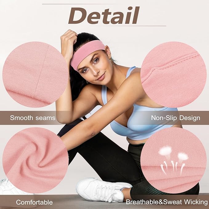 Headbands for Women, Stretchy Non Slip Soft Cotton Cloth Hair Bands for Sports, Workout, Yoga and Running, 7pcs