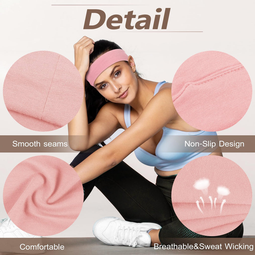 DiyJibb Headbands for Women, Stretchy Non Slip Soft Cotton Cloth Hair Bands for Sports, Workout, Yoga and Running, 7pcs