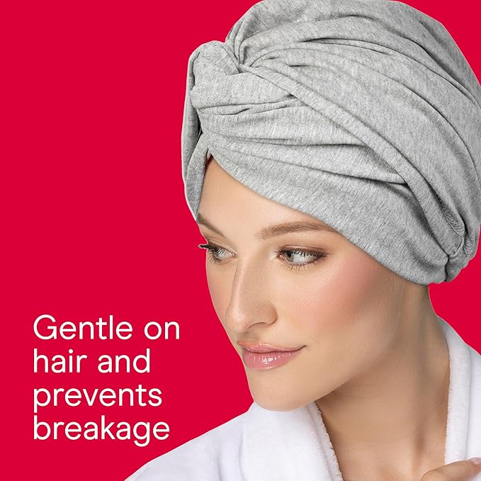 Conair Cotton Hair Towel Wrap & Twist for Women, Fast Drying Ultra-Absorbent Hair Plop for All Types and Lengths, Turban-Style Cotton Towel Helps Maintain Natural Curl Style, Gray