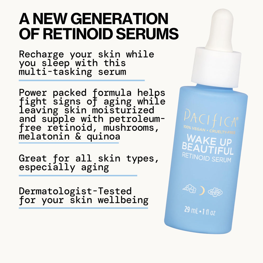 Pacifica Retinol Serum for Face - Wake Up Beautiful Retinoid Night Face Serum - Anti-Aging Skin Care & Skin Brightening - Retinol, Collagen & Antioxidants Vegan & Cruelty-Free Dermatologist Tested