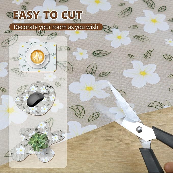 Drawer and Shelf Liner for Kitchen Cabinet,Non-Adhesive EVA Waterproof Drawer Liner for Dresser & Bathroom Vanities with Cutting Tool(12 in X 10 Ft White Cherry Blossom)
