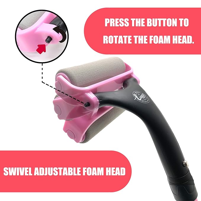 EASACE Lotion Applicator for Back & Body, Long Handle 21.5inch Adjustable Lotion Roller with 2 Replacement Roller for Back self(Pink)