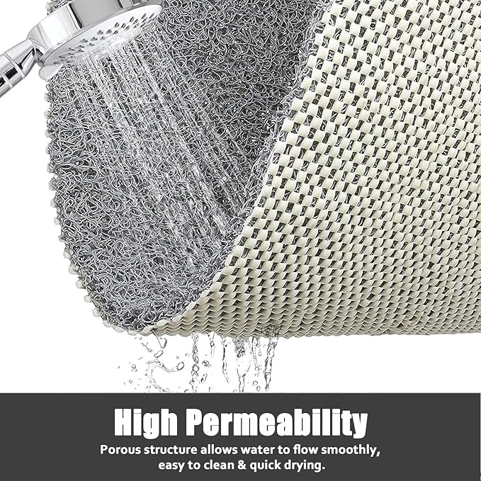 Bathtub Mat Shower Mat Non-Slip - 16x39 Inch Soft Comfort Bath Mat with Drainage Holes, PVC Loofah Massage Bathmat for Shower, Tub, Bathroom, Wet Areas, Quick Drying