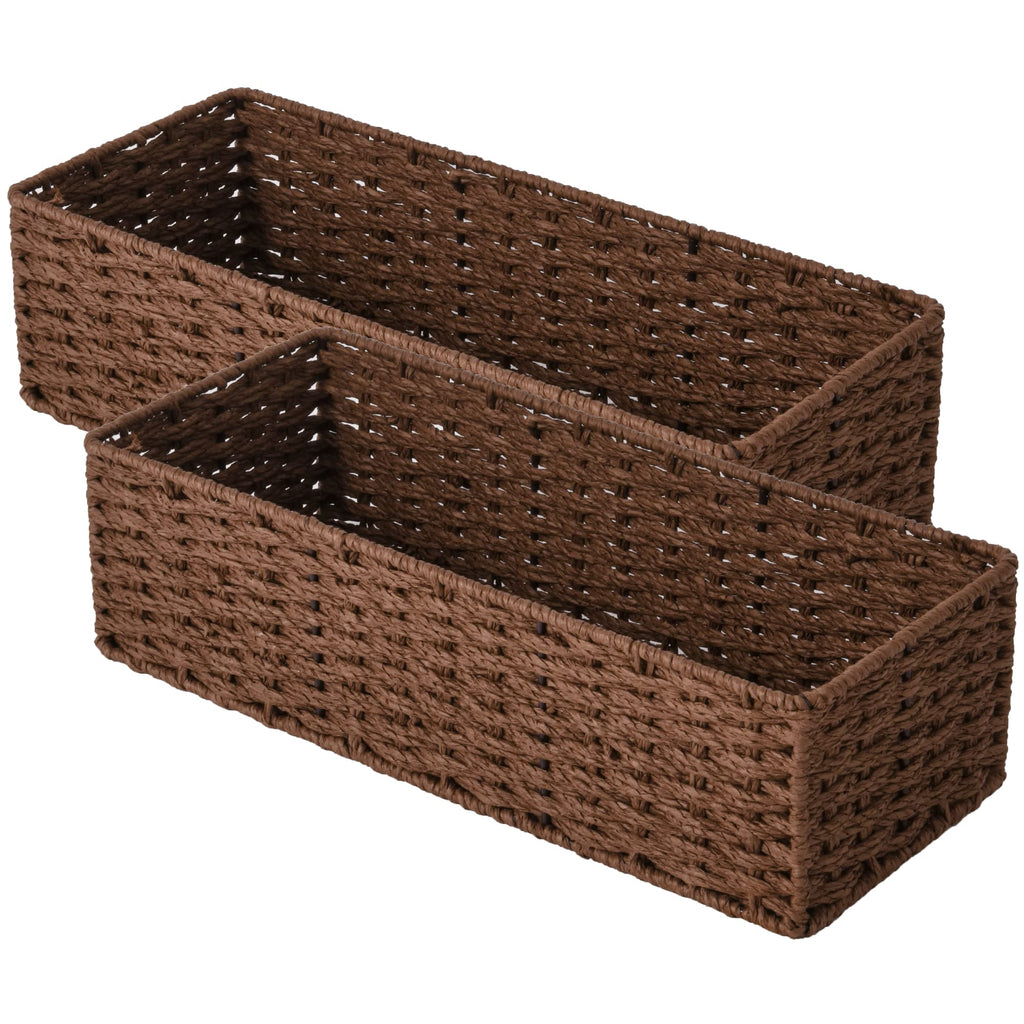 StorageWorks Round Paper Rope Toilet Tank Topper Basket, Wicker Basket for Bathroom, Brown, 2-Pack