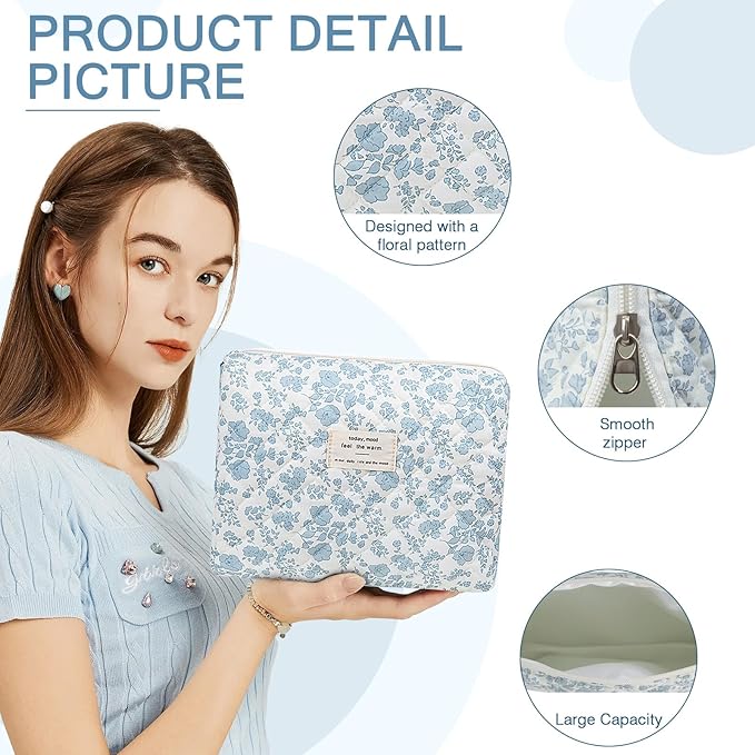 Gosect Makeup Bag Set, Cute Cosmetic Bag for Women Girls, Floral Coquette Aesthetic Toiletry Bag, Travel Make Up Organizer Bag (BDLH)