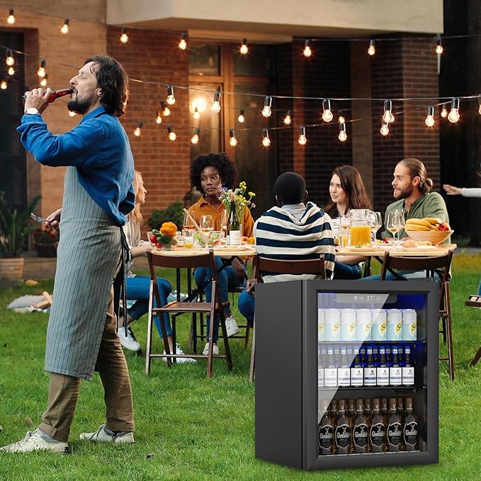 DOGHLY 1.7 Cu.ft Beverage Refrigerator Cooler, 72 Cans Mini Fridge with Glass Door, and Temperature controllable switch for Soda, Beer or Wine For Office or Bar with Removable Shelves