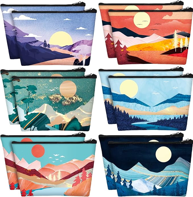 Sweetude 24 Pcs Mountain Makeup Bags Bulk Colorado Gifts Portable Mountain Travel Cosmetic Bags with Zipper Waterproof Portable Roomy Travel Toiletry Organizer Storage Beauty Pouch for Women Gifts
