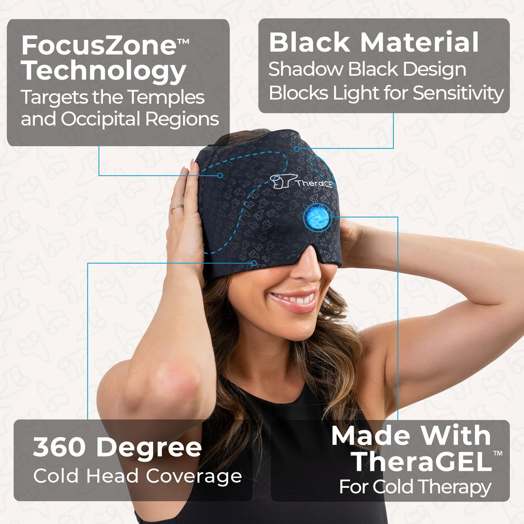 TheraICE Migraine Relief Cap PRO, Headache Hat Ice Pack Mask Cold Head Wrap
