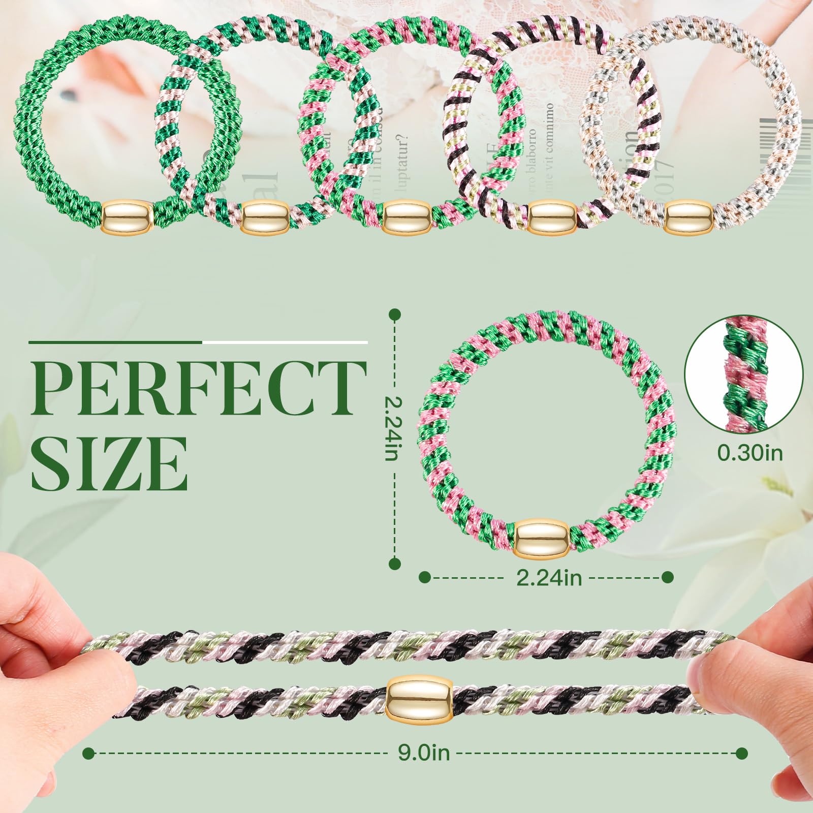 FORENEE 10Pcs Braided Hair Ties for Thick Hair - Green