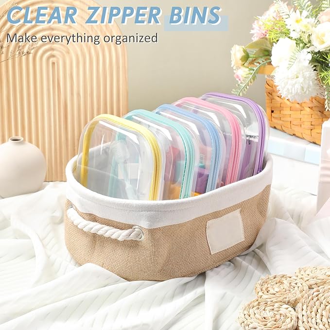 Sanwuta 10 Pcs Hard Zipper Case Clear Hard Pouches Plastic Zipper Pencil Portable Box Toy Storage Bins Plastic Container for Travel Toiletry Office Cosmetic Block Puzzle Organizer (S/m,Macaron Color)