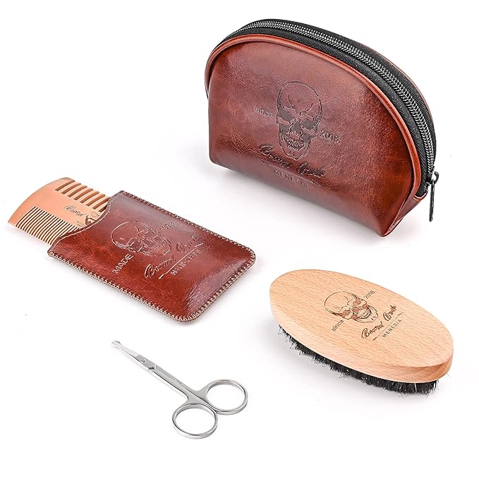 Menesia Beard Brush, Comb & Scissors Set for Men