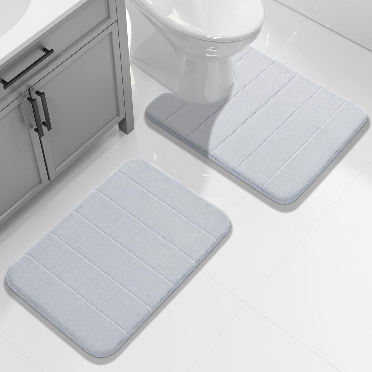 Yimobra Memory Foam Bathroom Mat Set, 24 x 17 & 24 x 20 in, Navy Blue
