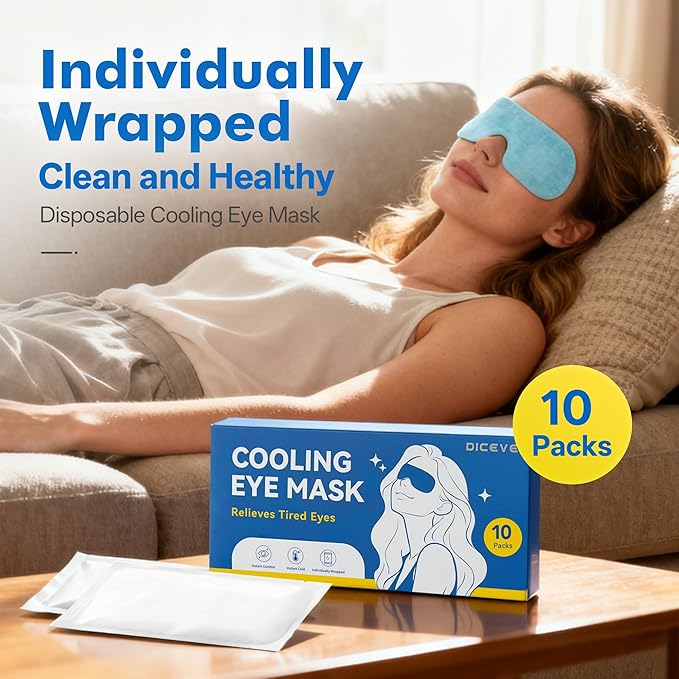 DICEVER Disposable Cooling Eye Mask for Puffy Eyes, Cold Eye Mask for Eyes Tension Stress Relief, Eye Ice Pack for Cold Compress, 10 Packs