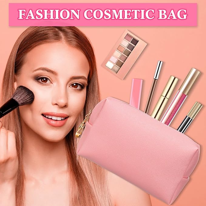 Kigeli Aesthetic Makeup Bags PU Leather Cosmetic Pouches Waterproof Plain Toiletry Bags Makeup Pouches Bulk for Women Party Gift Travel Storage Organizer(Pink,7.1 x 2.8 x 4.3 in)
