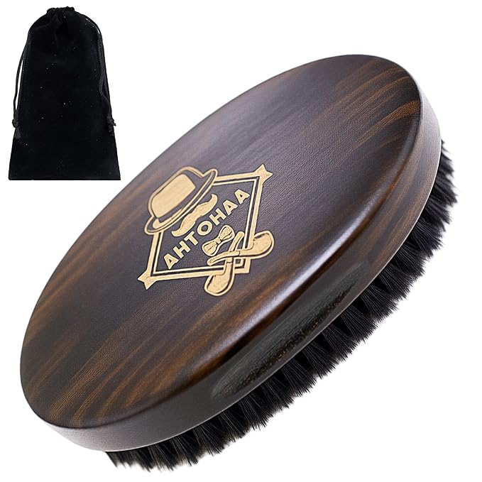 AHTOHAA Professional Men's Beard Brush with Boar Bristles - Small Sized Travel Wooden Mustache Brush for Daily Grooming & Styling (Hat)