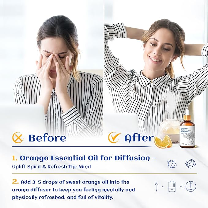 HIQILI Sweet Orange Essential Oil for Diffusers & Skin Care